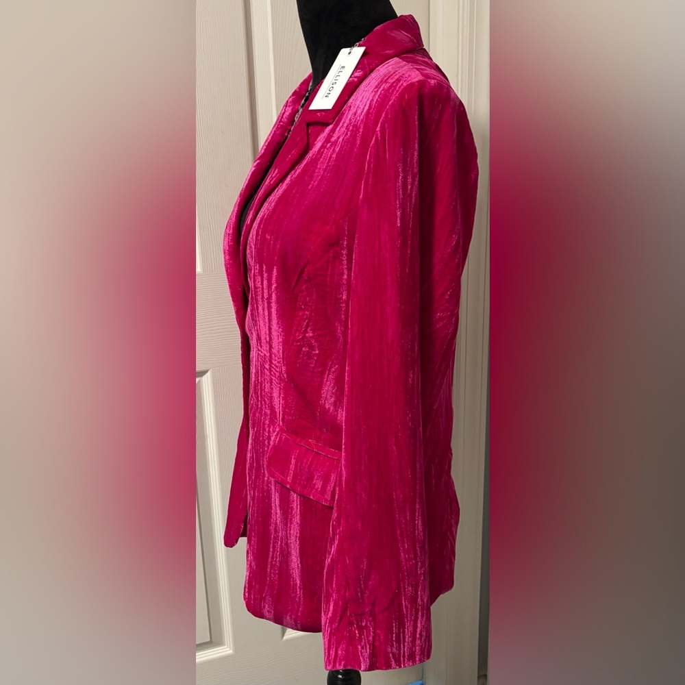 NWT Ellison Fuchsia Crushed Velvet Blazer - Picture 3 of 12